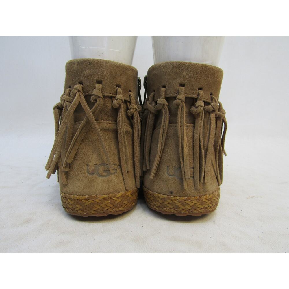 UGG Womens Size 6.5 M Brown Suede Fringe Zip Ankle Fashion Boots Bootie - Picture 7 of 11